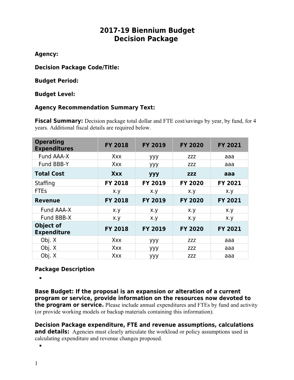 2017-19 Biennium Budget