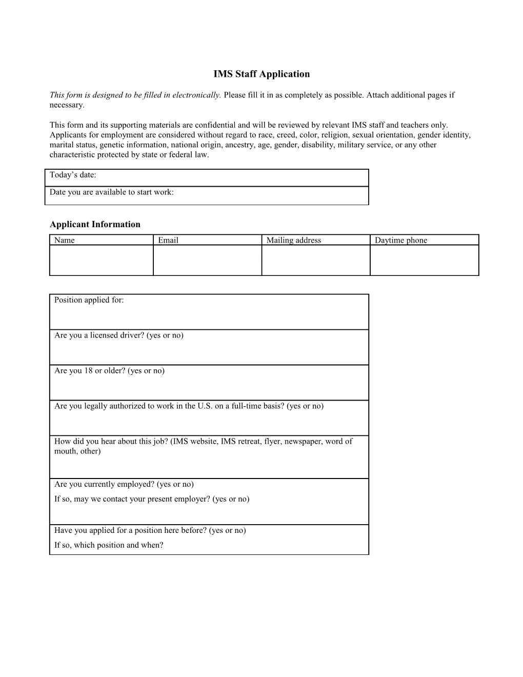 IMS Staff Application