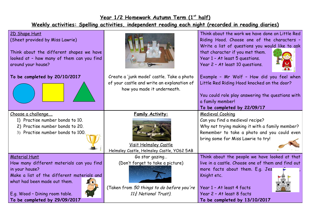 Year 4 Homework Autumn Term s1