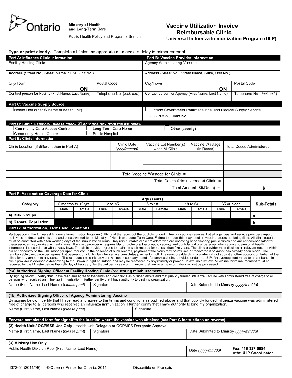 Vaccine Utilization Invoice Reimbursable Clinic