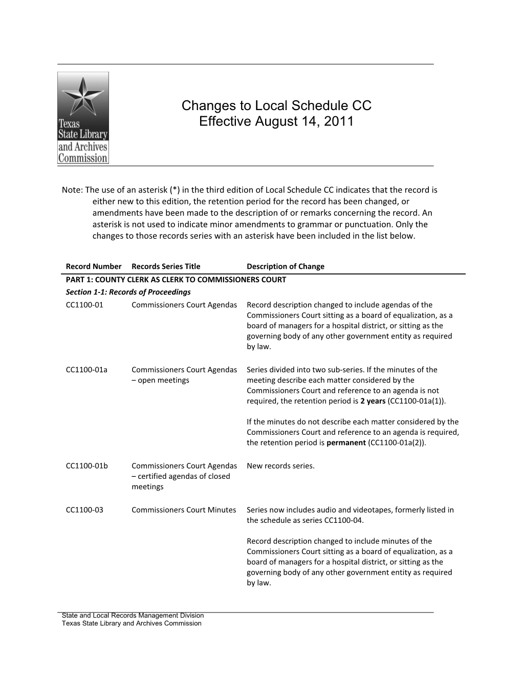 Changes to Local Schedule CC