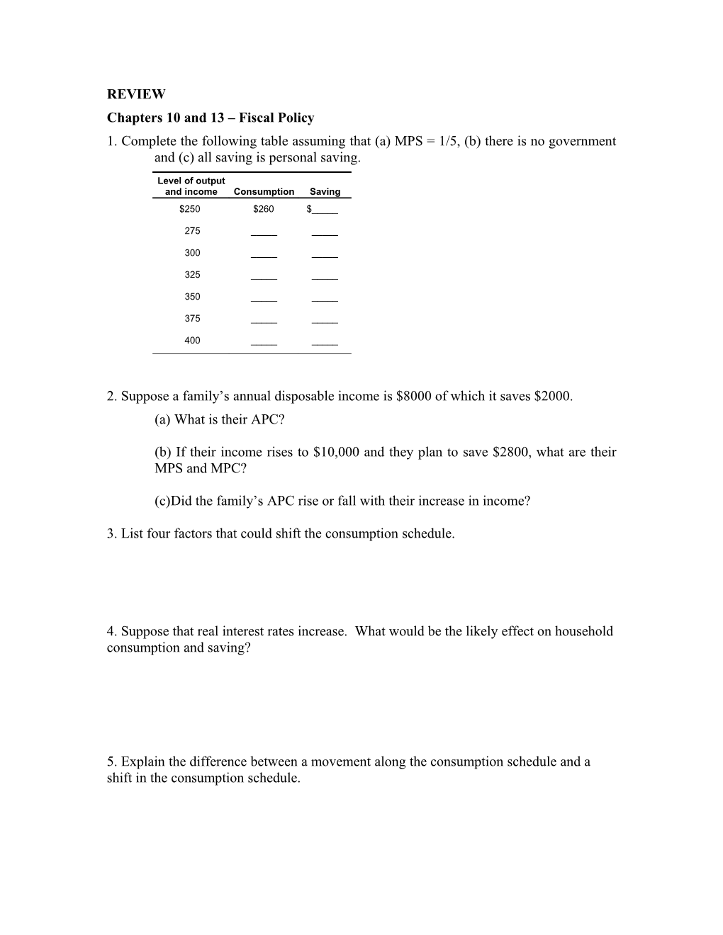 Chapters 10 and 13 Fiscal Policy