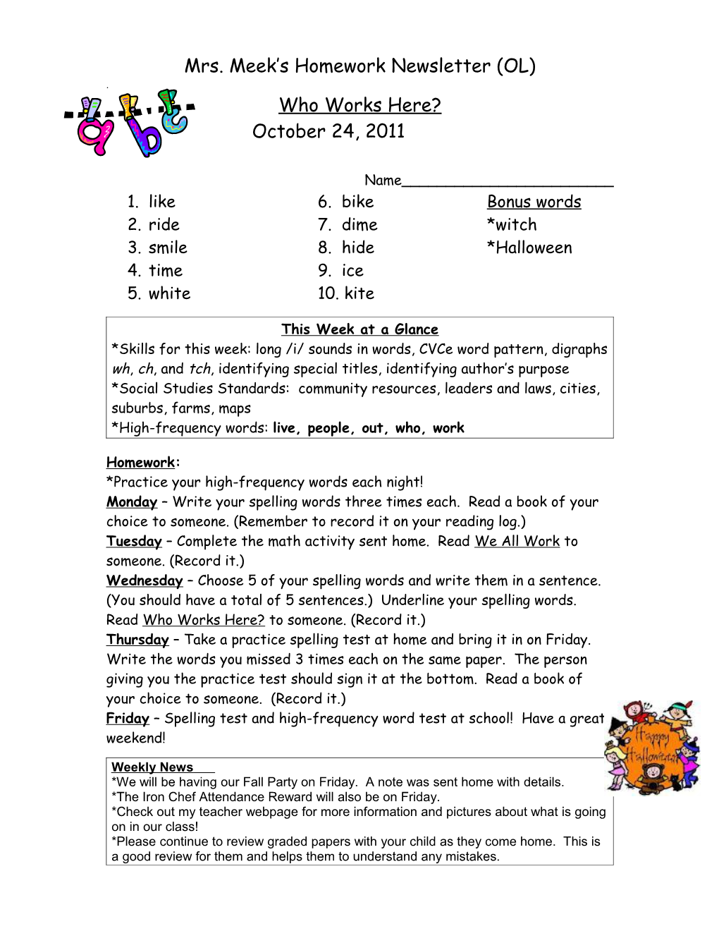 Mrs. Meek S Homework Newsletter (OL)