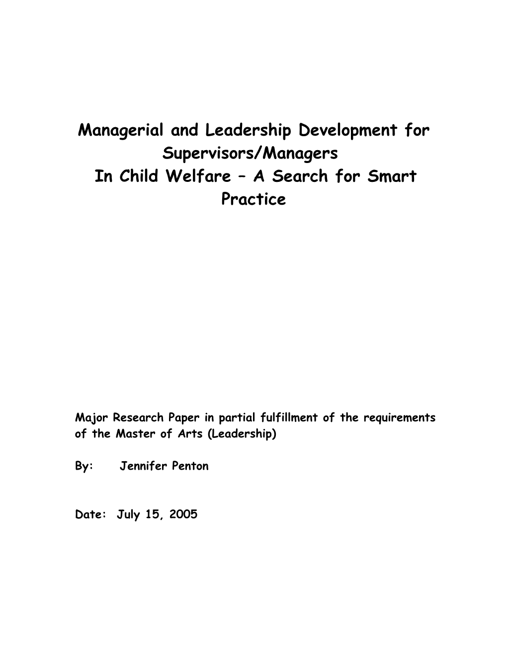 Managerial and Leadership Development for Supervisors/Managers