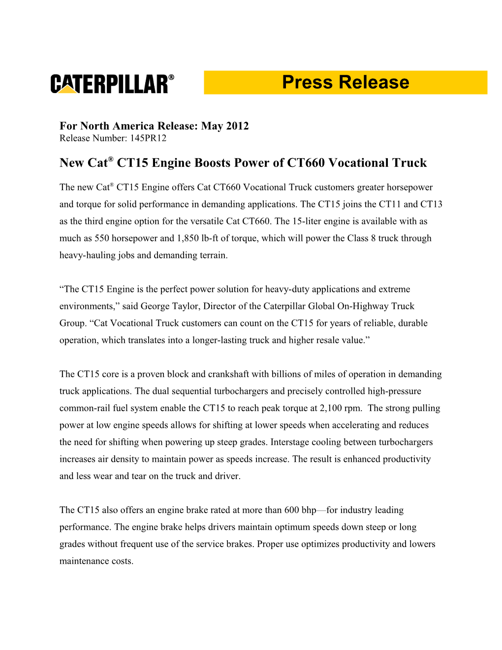 New Cat CT15 Engine Boosts Power of CT660 Vocational Truck