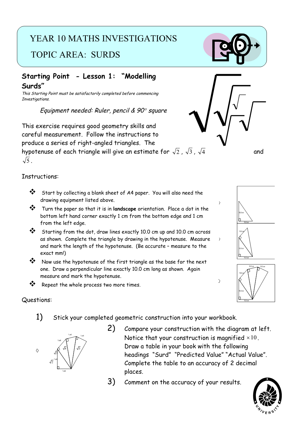 Starting Point - Lesson 1: Modelling Surds