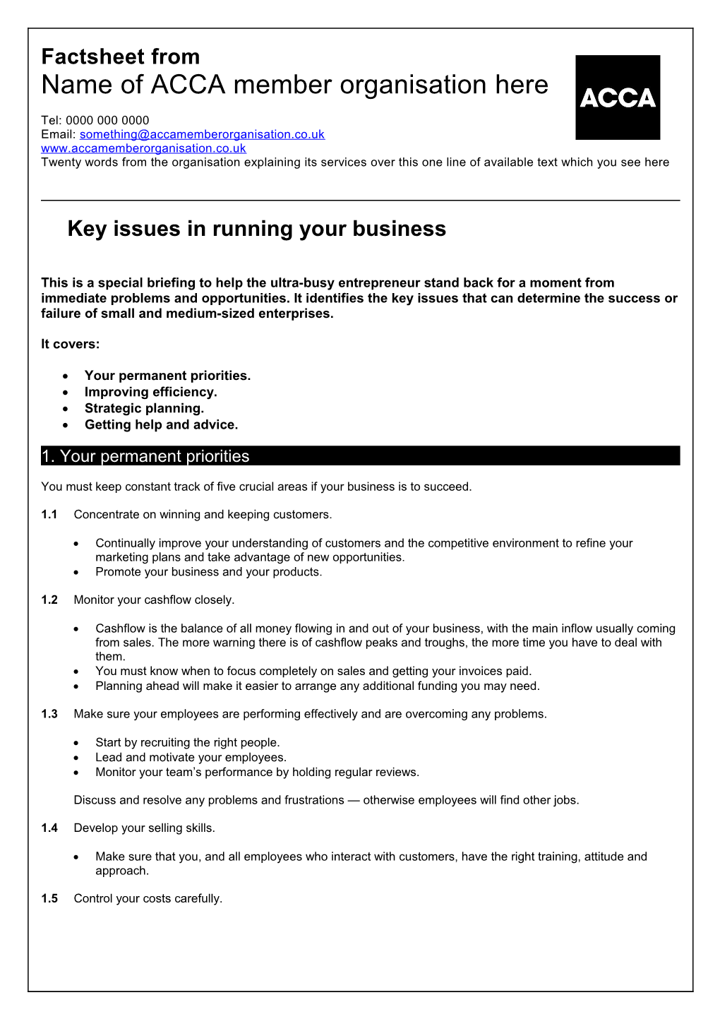 Key Issues in Running Your Business