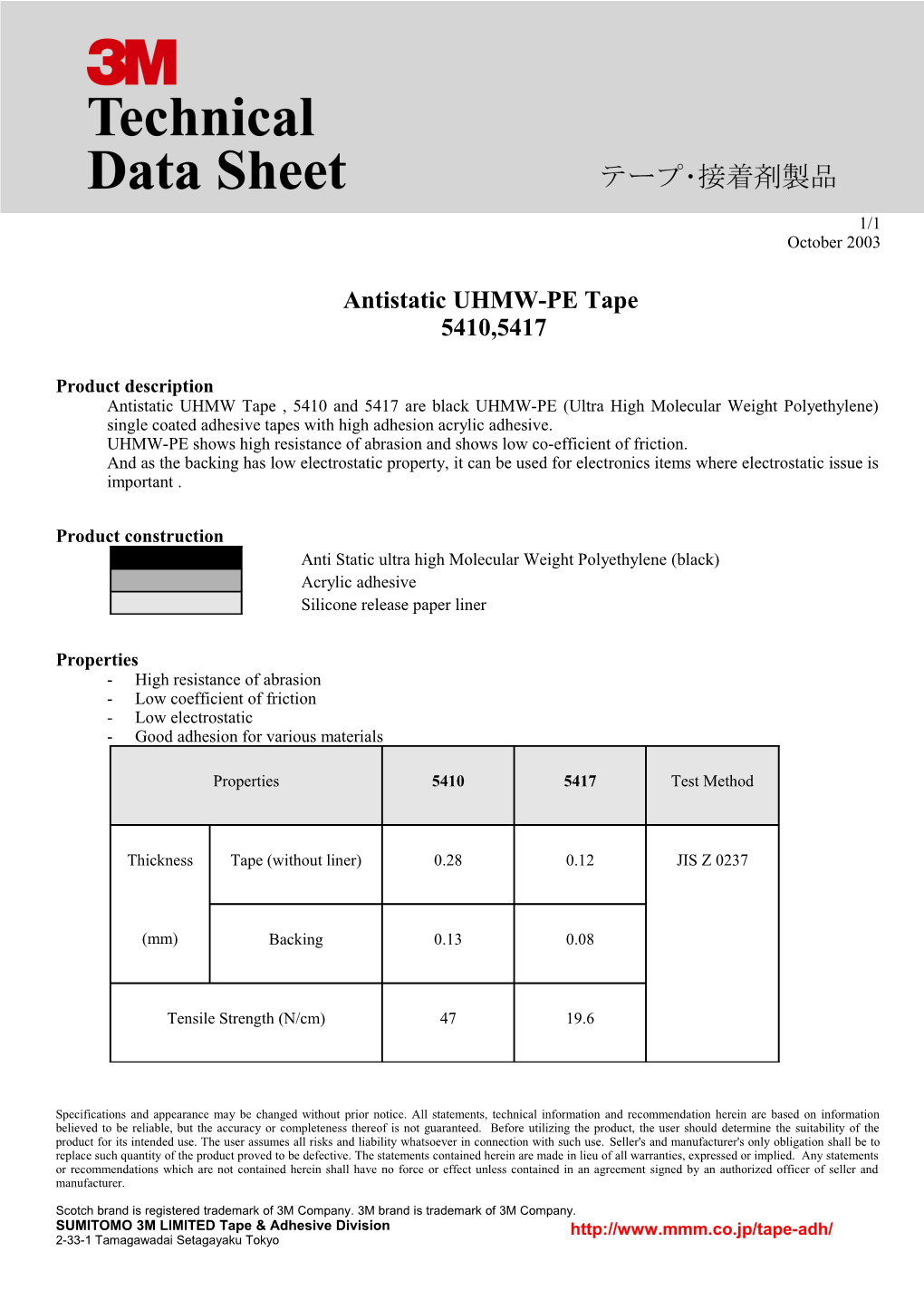 Antistatic UHMW-PE Tape 5410,5417