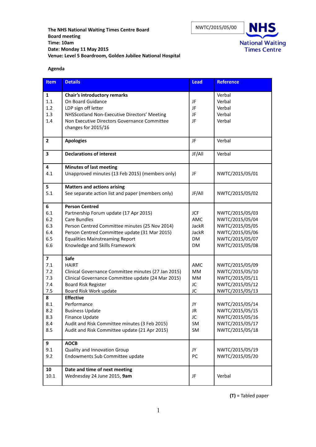 The NHS National Waiting Times Centre Board