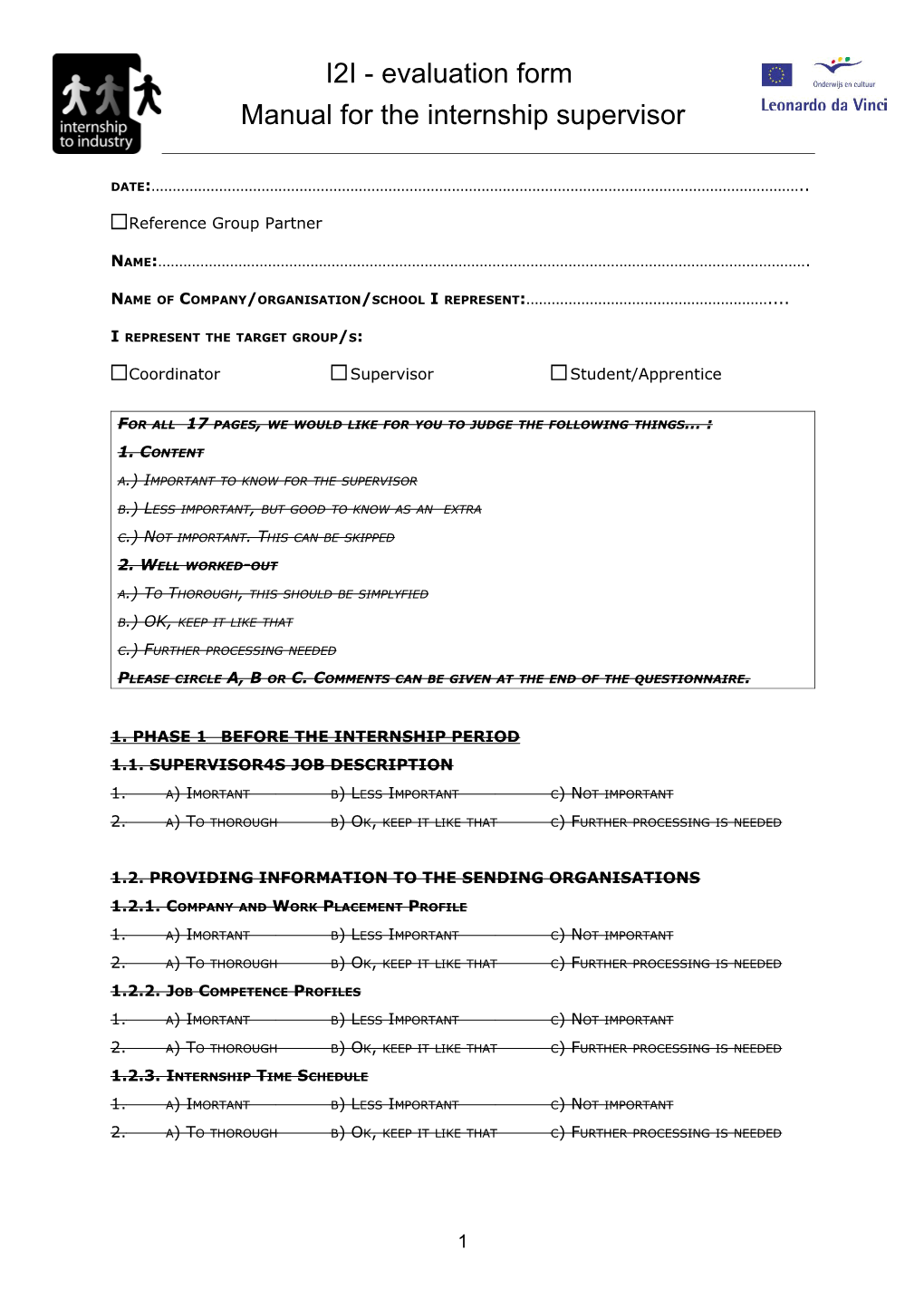 Example for Questionnaire/Evaluation Form