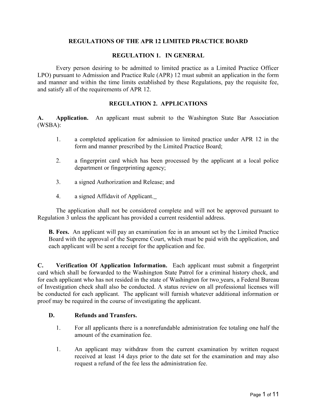 Regulations of the Apr 12 Limited Practice Board