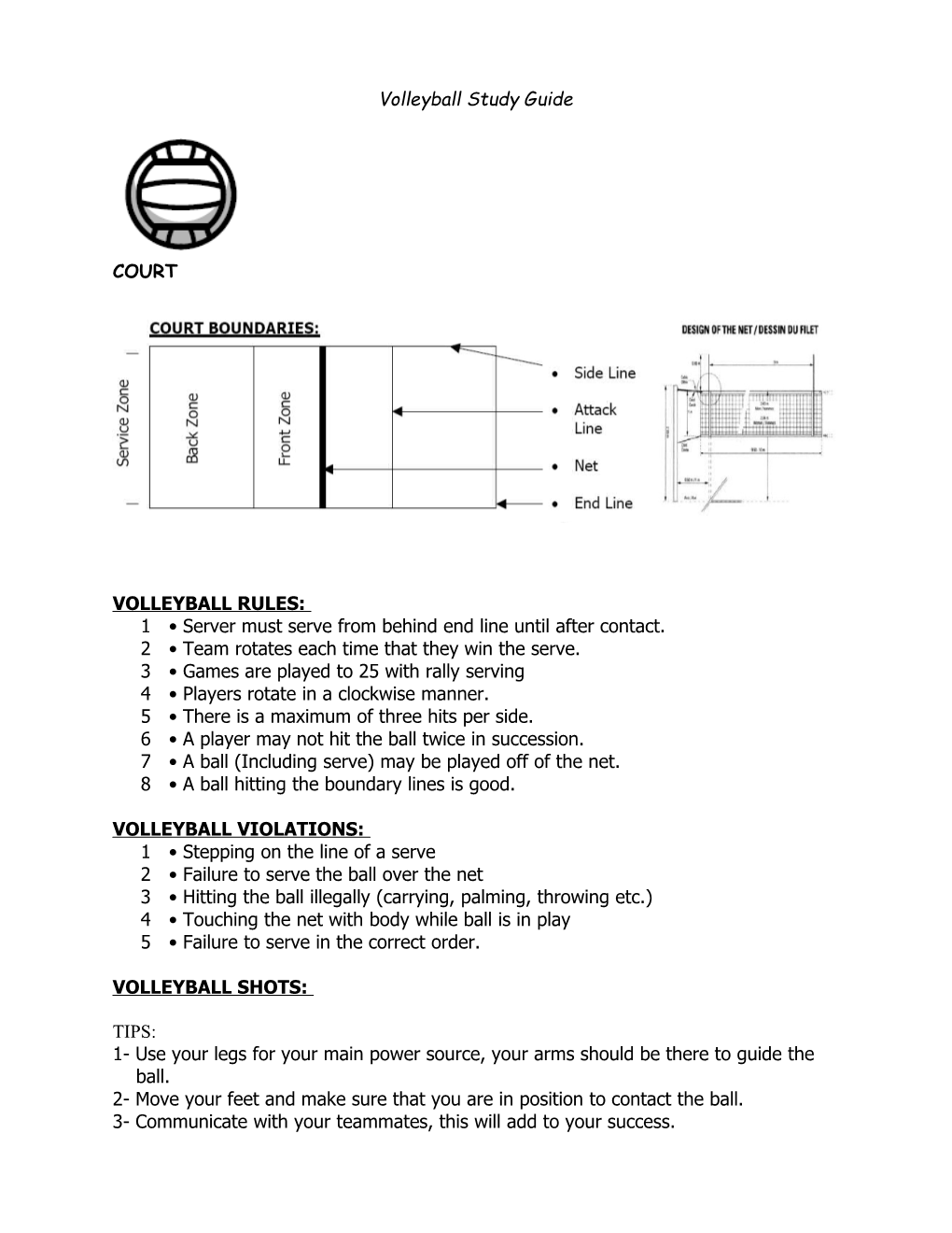 Volleyball Study Guide