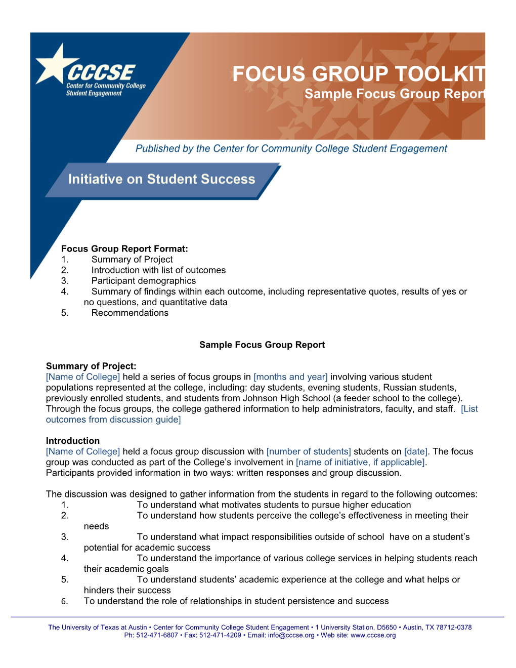 Focus Group Report Format