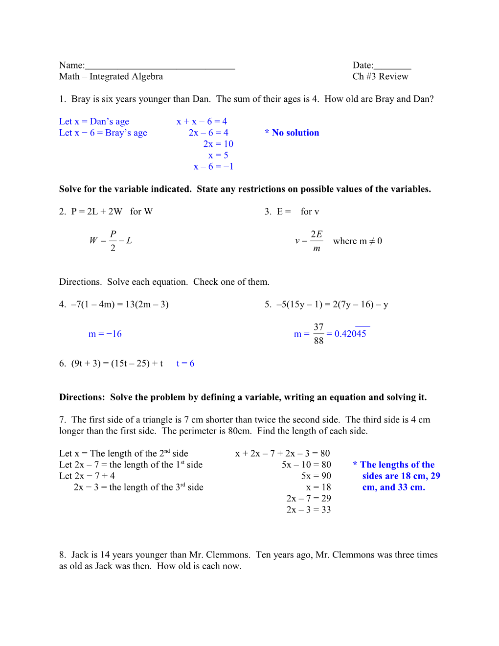 Math Integrated Algebra Ch #3 Review