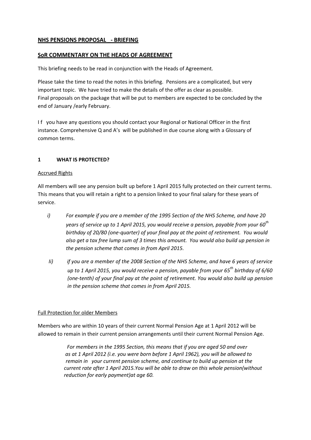 Nhs Pensions Proposal - Briefing