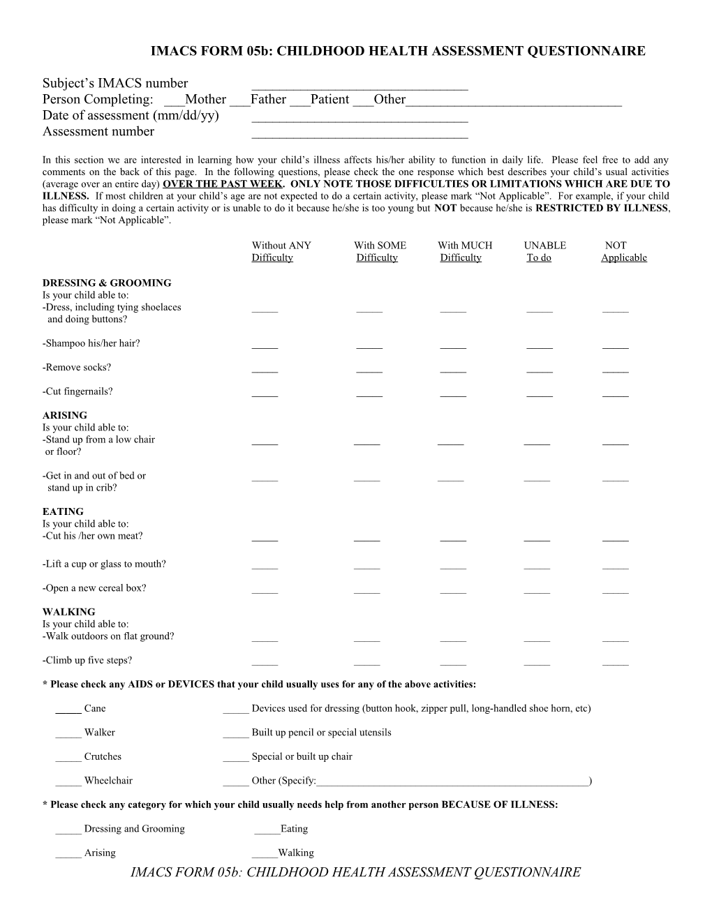 Childhood Health Assessment Questionaire