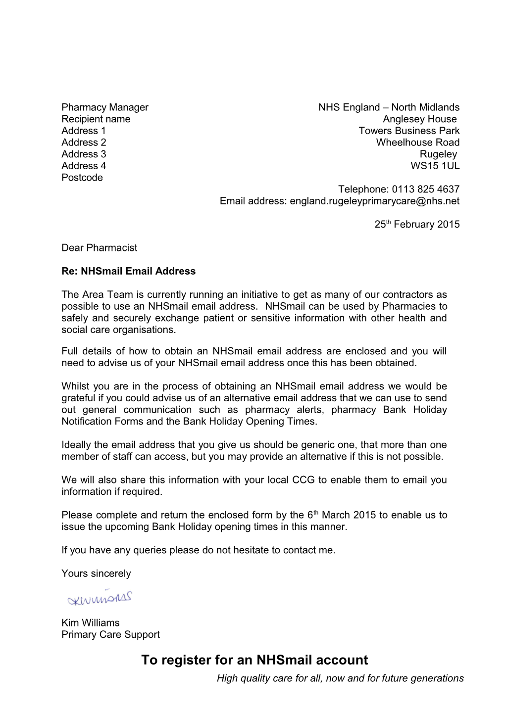 NHS England Letter Template