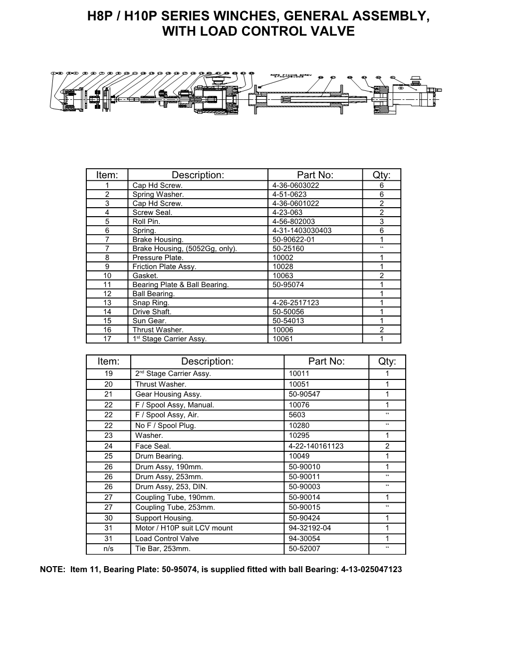 H8p / H10p Series Winches, General Assembly, with Load Control Valve