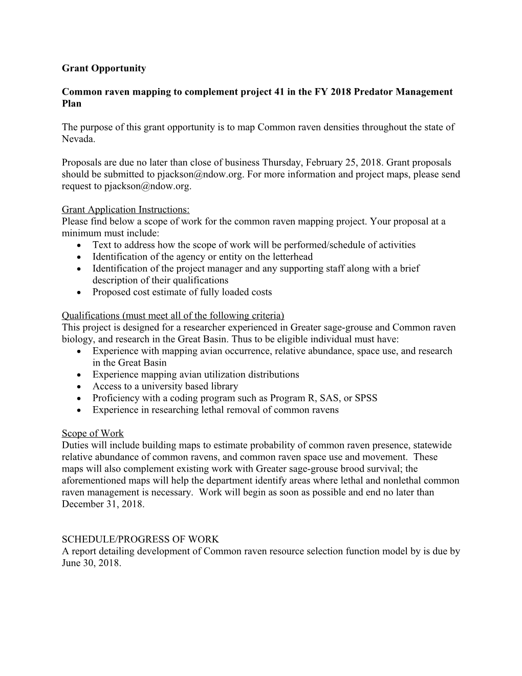 Common Raven Mapping to Complement Project 41 in the FY 2018 Predator Management Plan