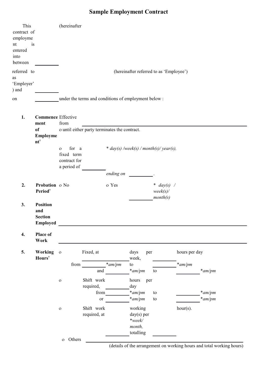 Sample Employment Contract