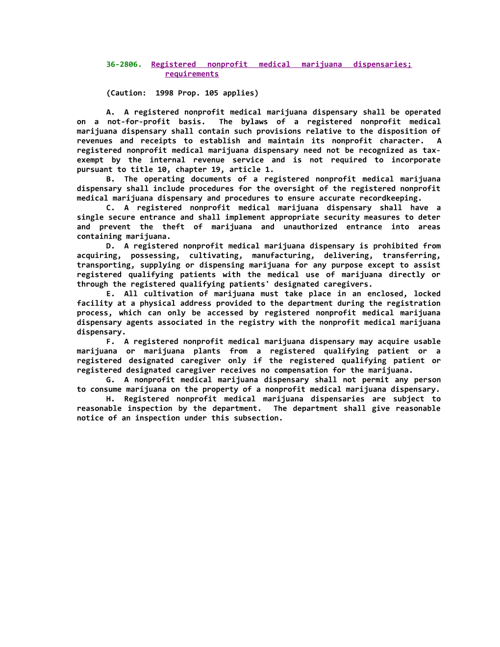 36-2806; Registered Nonprofit Medical Marijuana Dispensaries; Requirements