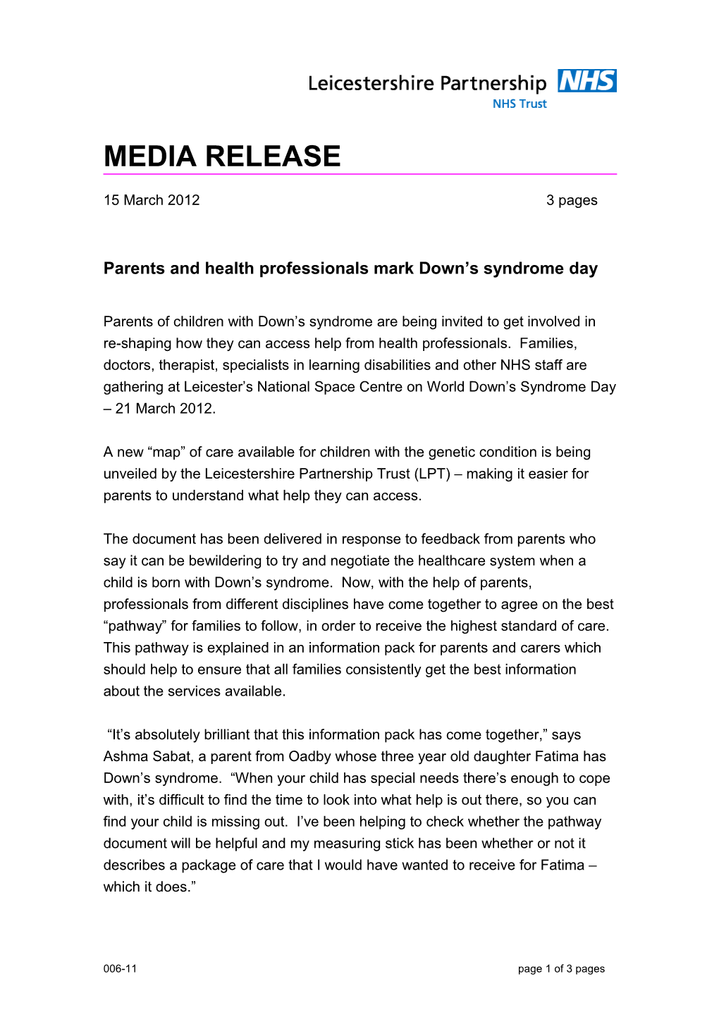 Parents and Health Professionals Mark Down S Syndromeday