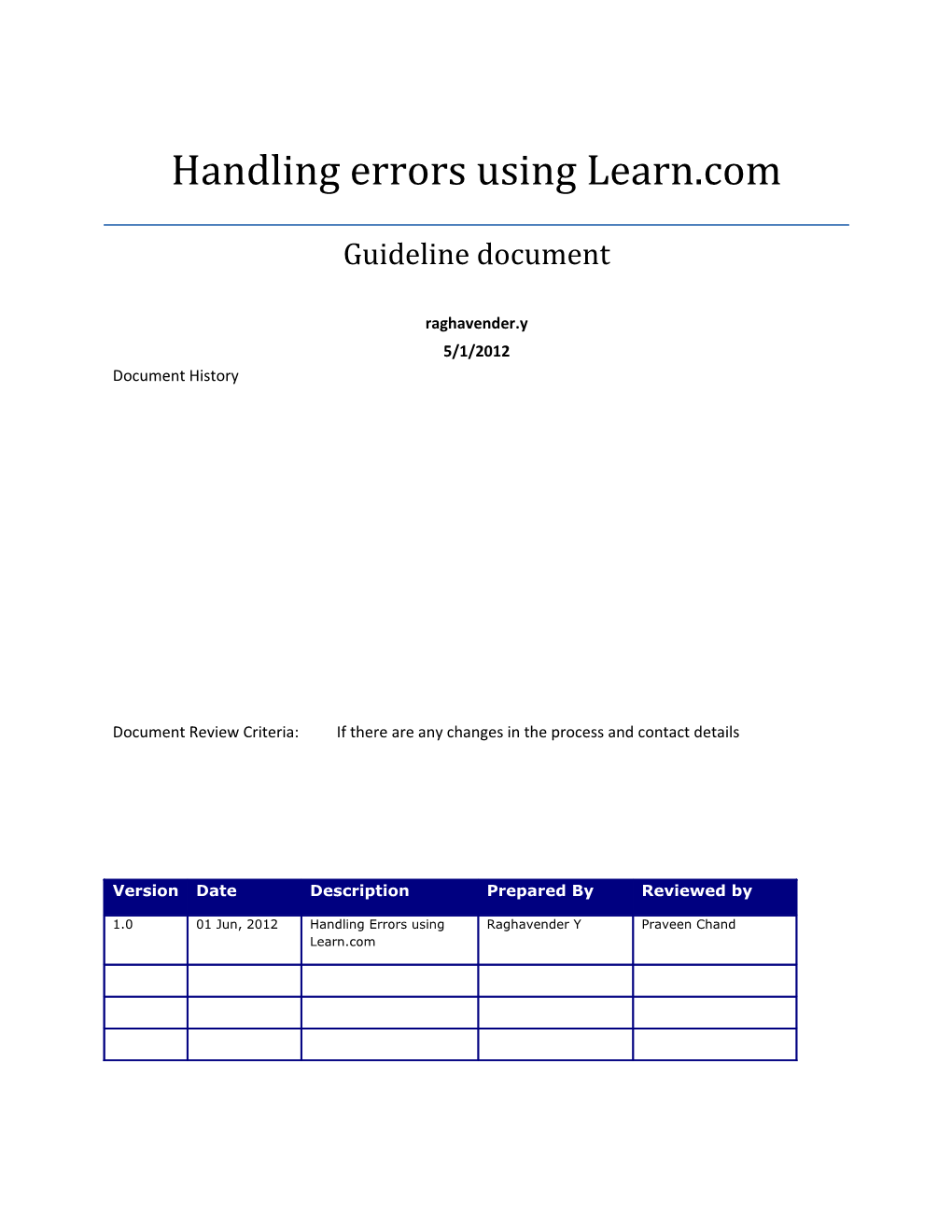 Handling Errors Using Learn.Com
