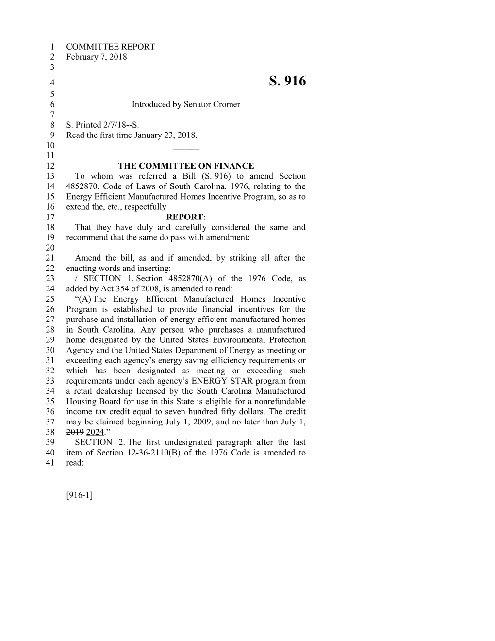 2017-2018 Bill 916 Text of Previous Version (Feb. 7, 2018) - South Carolina Legislature Online