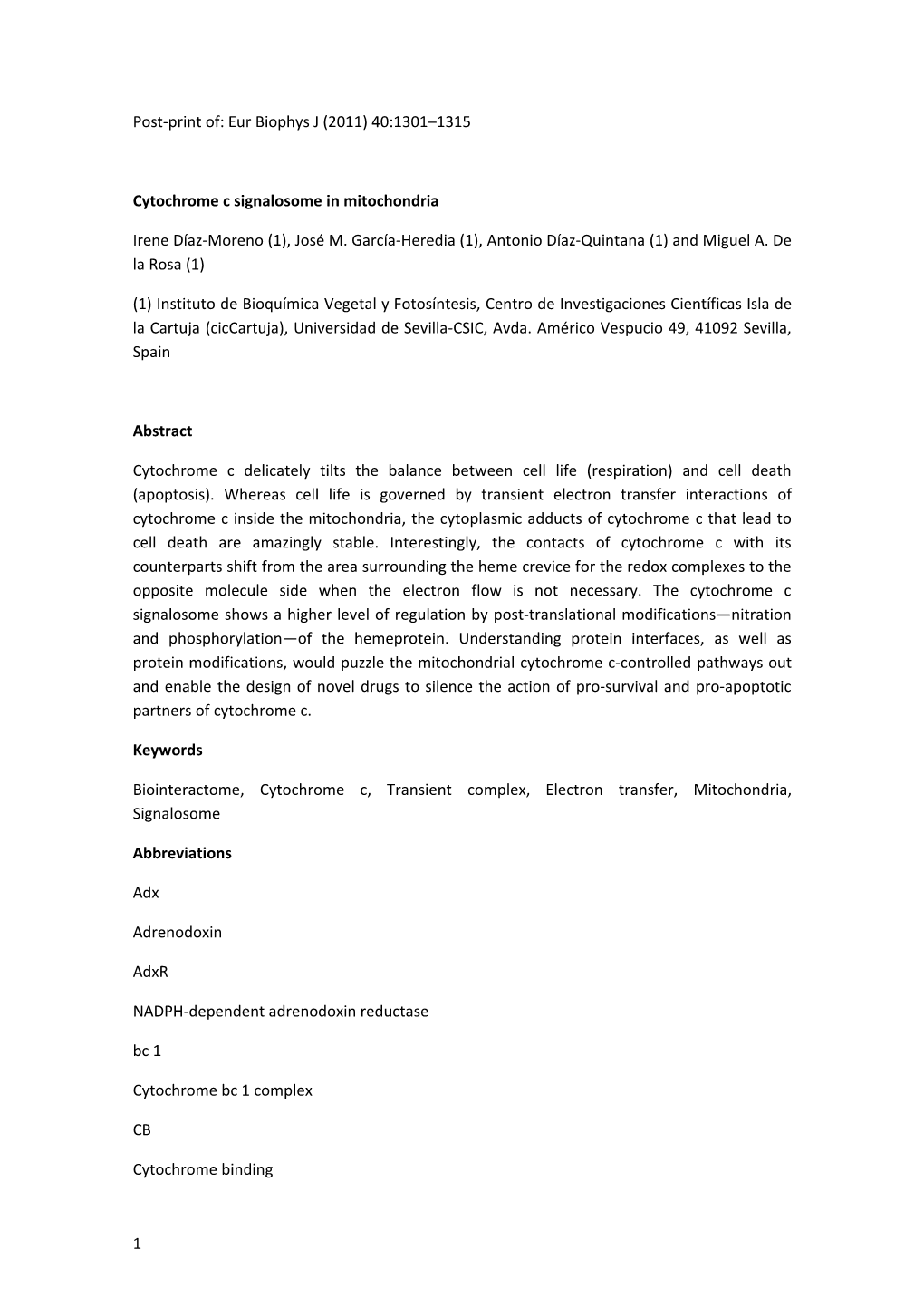 Post-Print Of: Eur Biophys J (2011) 40:1301 1315