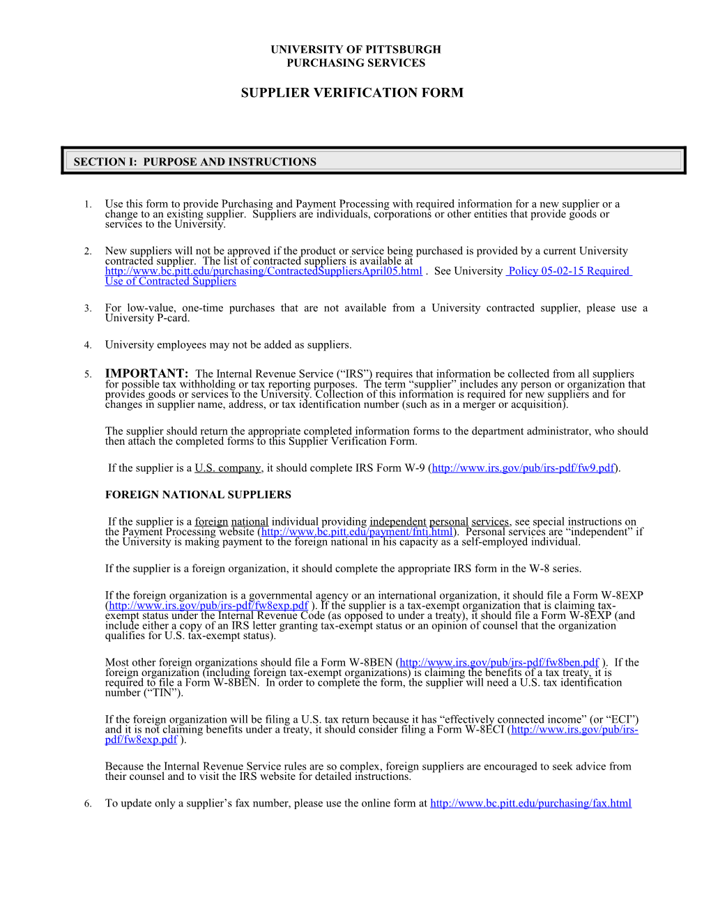 Supplier Verification Form