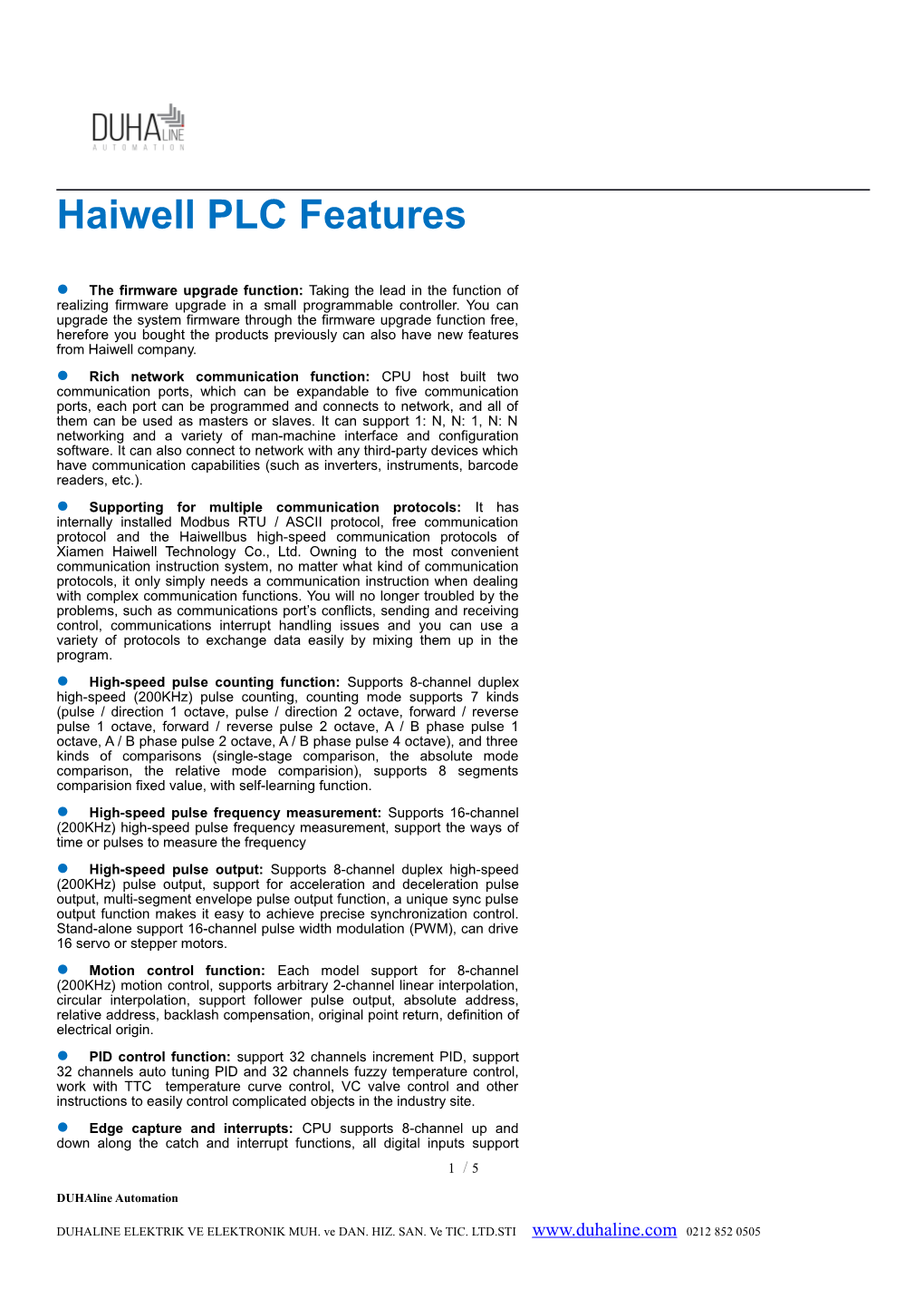 Haiwell PLC Features