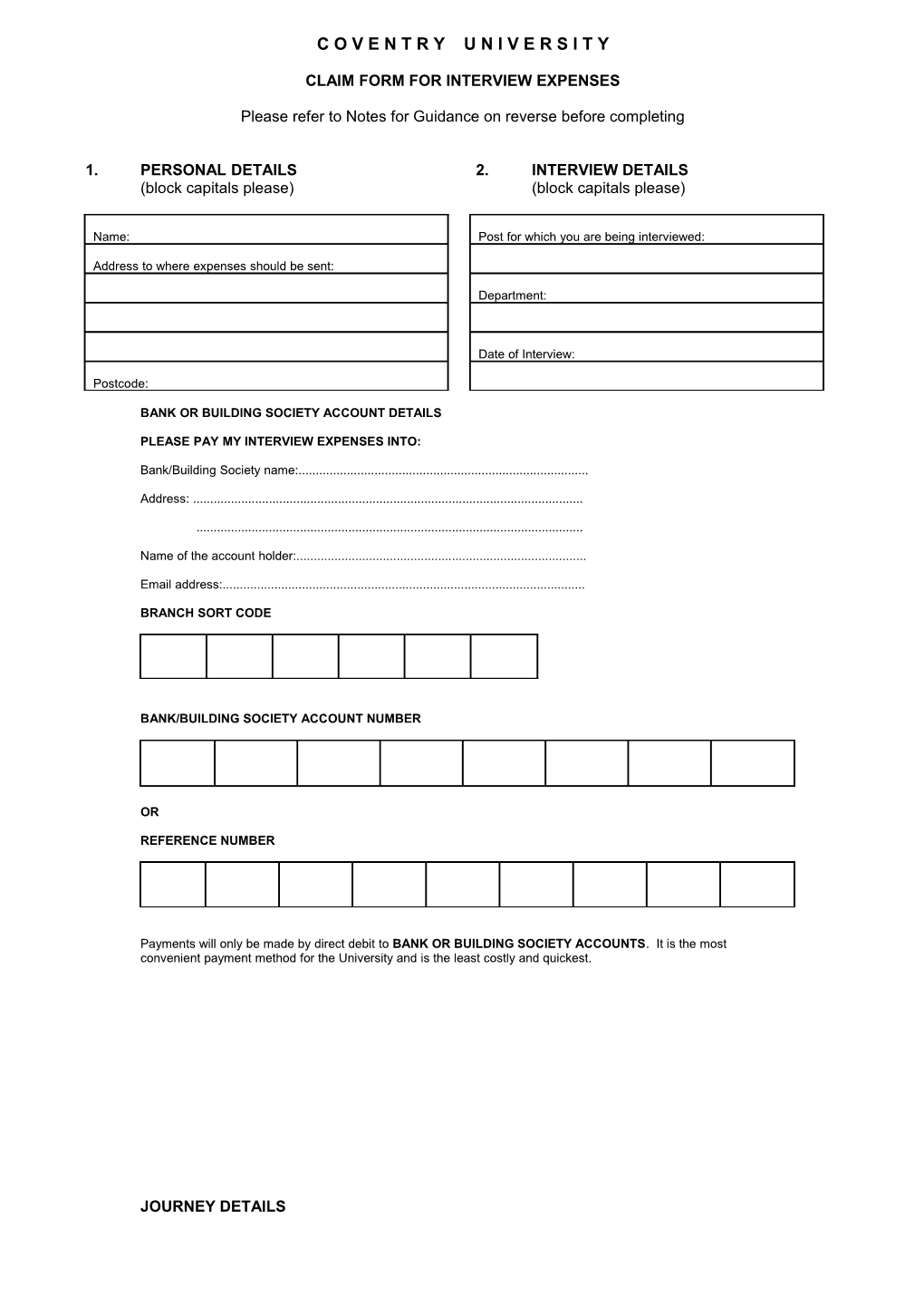 Claim Form for Interview Expenses