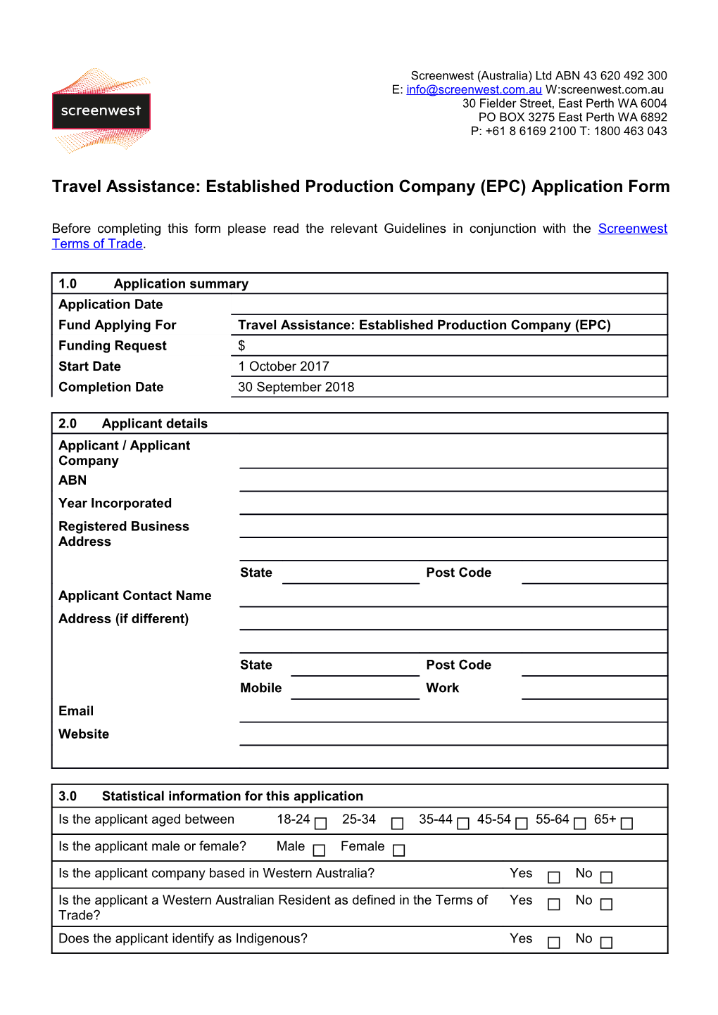 Screenwest Application Form