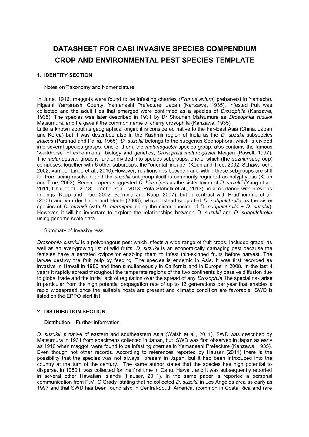 Datasheet for Cabi Invasive Species Compendium