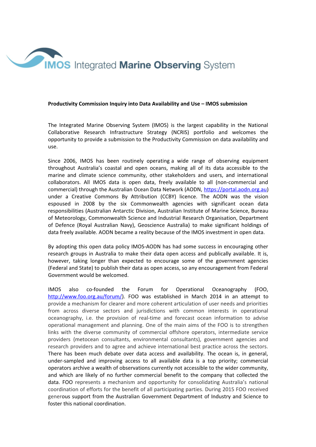 Submission 15 - Integrated Marine Observing System, Uni of Tasmania - Data Availability