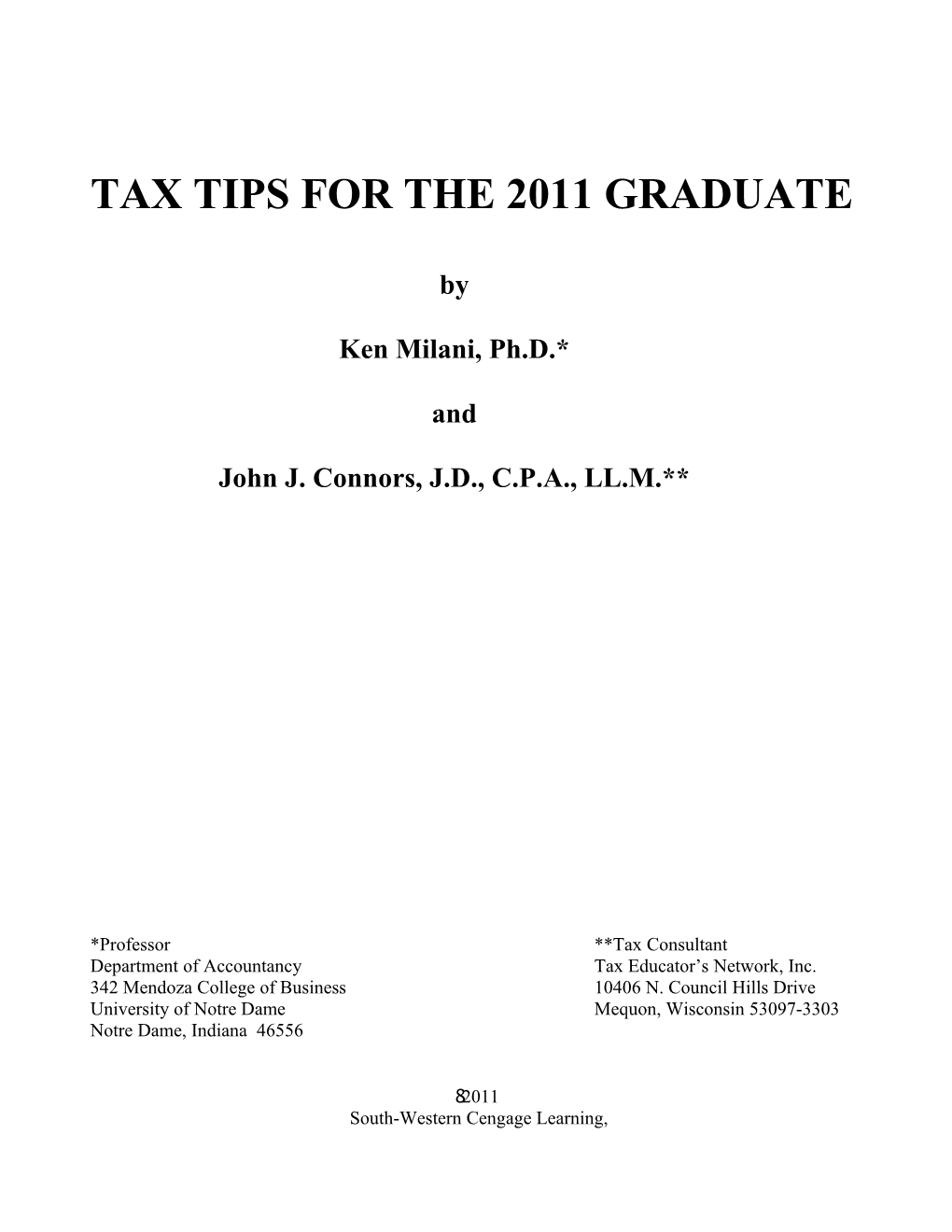 Tax Tips for the 2011 Graduate