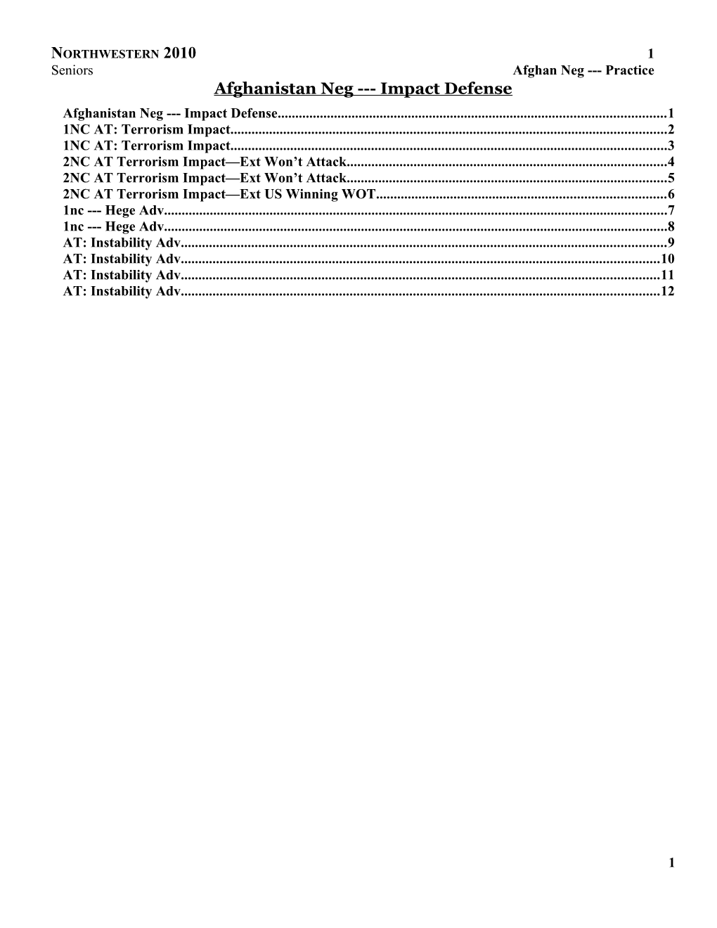 Afghanistan Neg Impact Defense