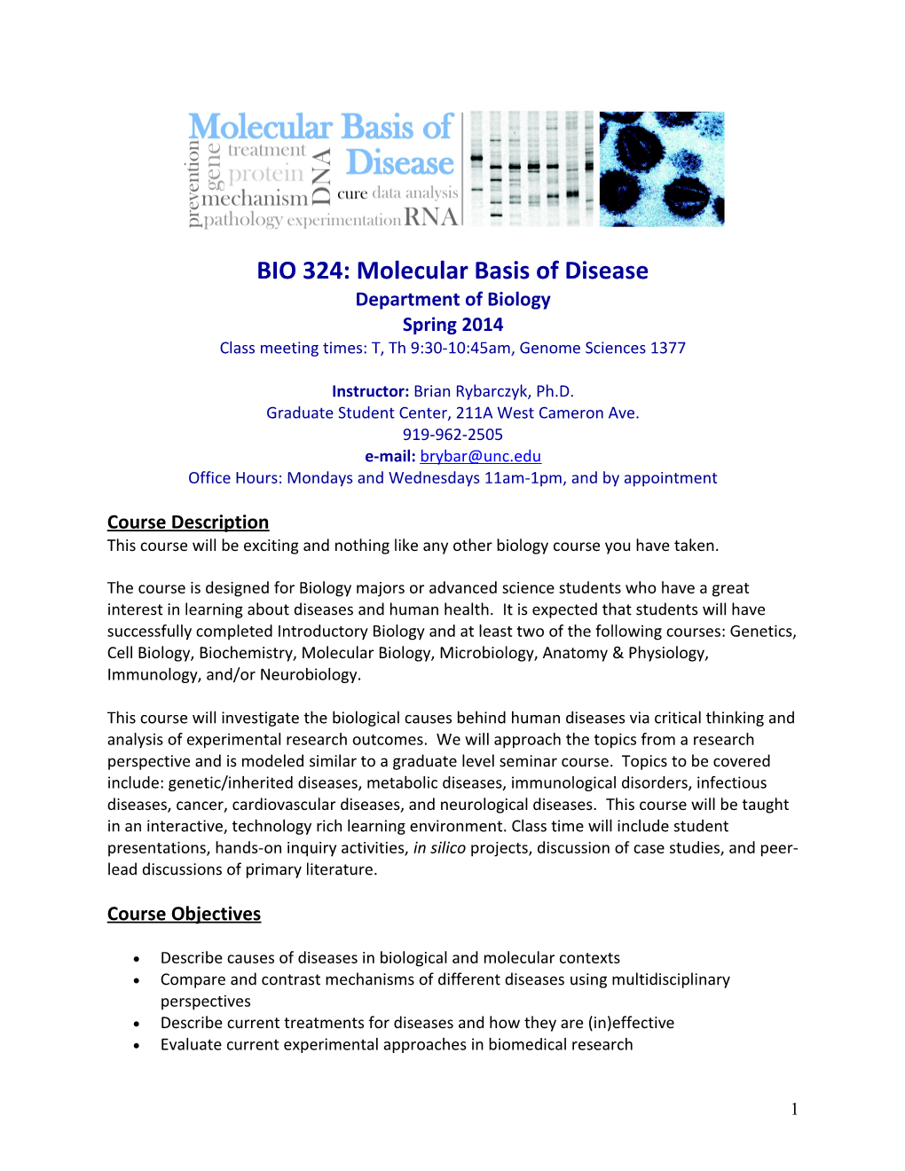 BIO 324: Molecular Basis of Disease Department of Biology