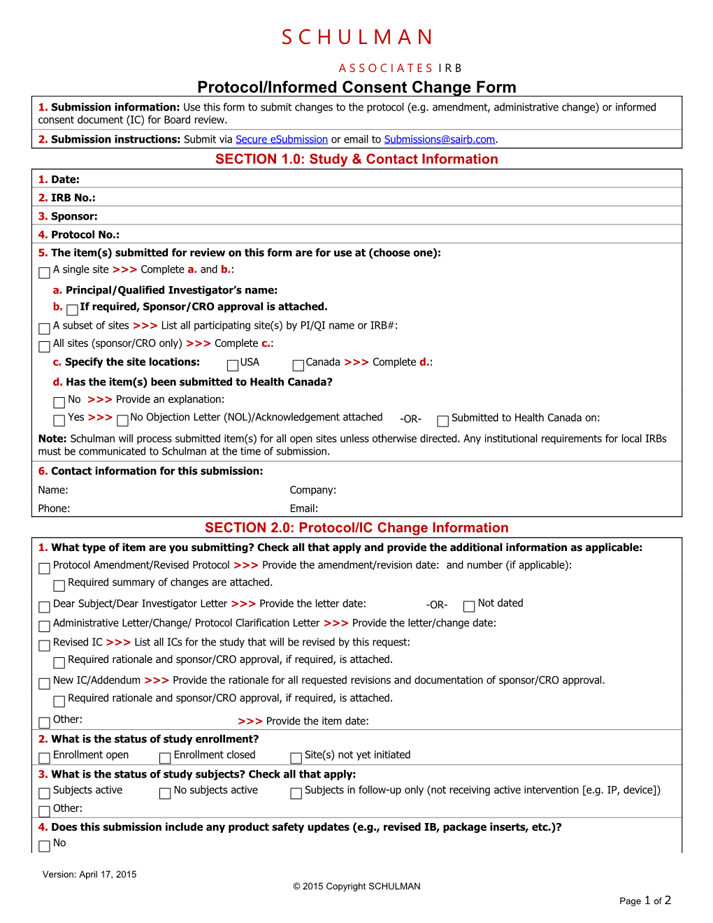 Protocol ICD Change Submission Form