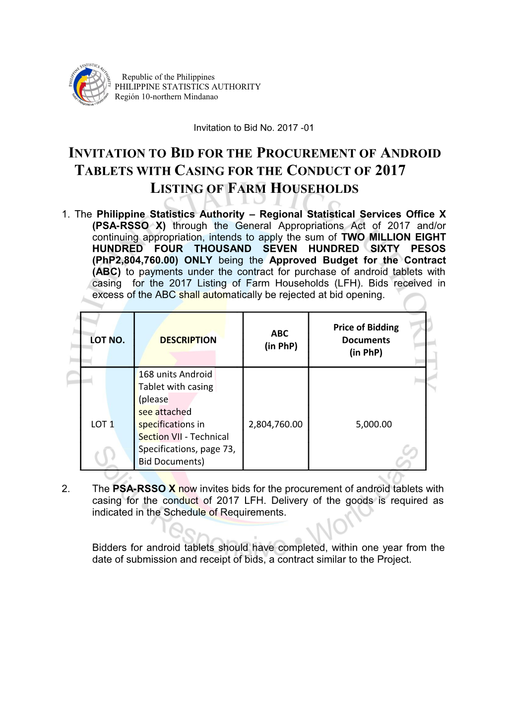Invitation to Bid for the Procurement of Android