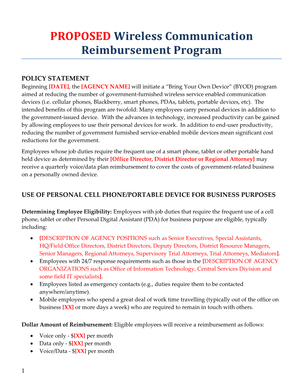 Proposedwireless Communication Reimbursement Program