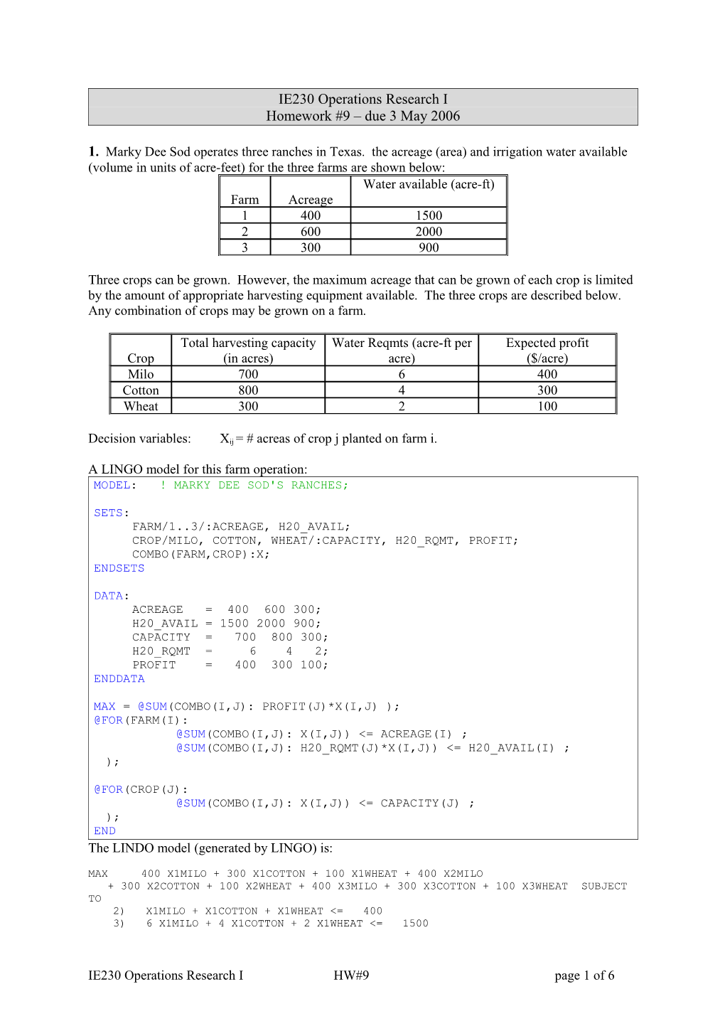 IE230 Operations Research I