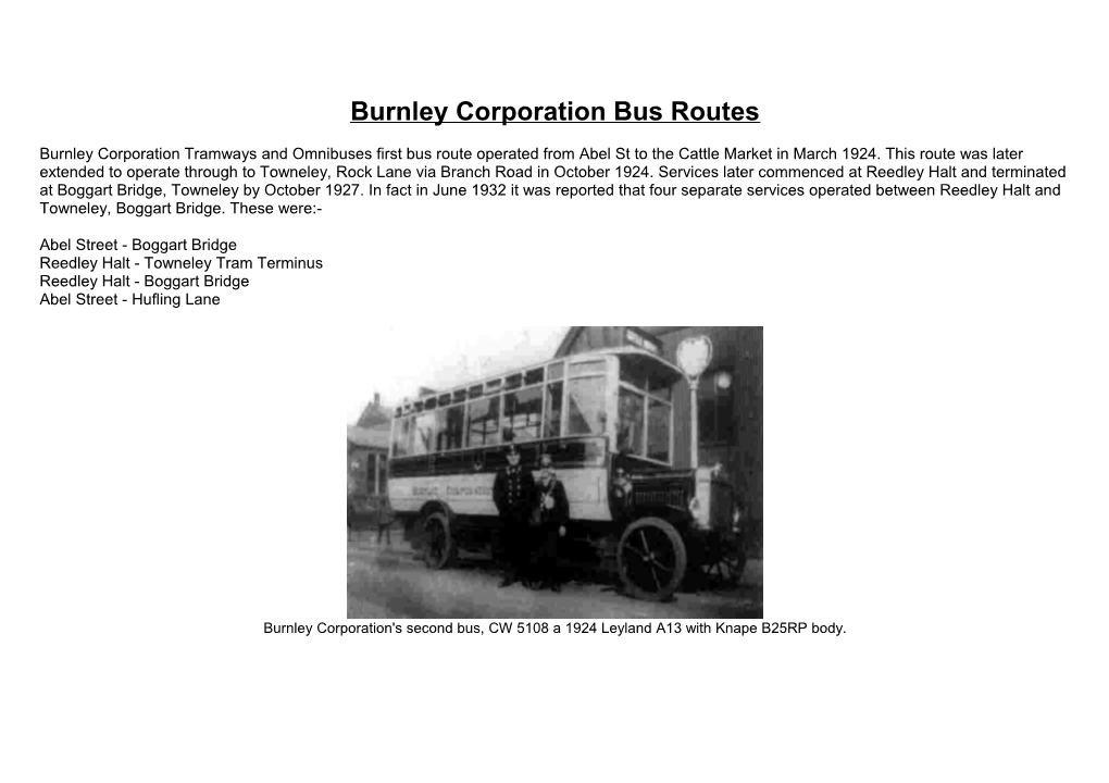 Burnley Corporation Bus Routes