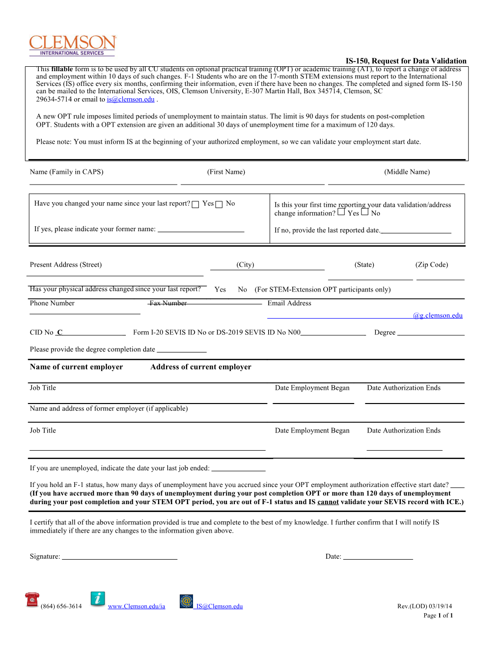 IS-150, Request for Data Validation