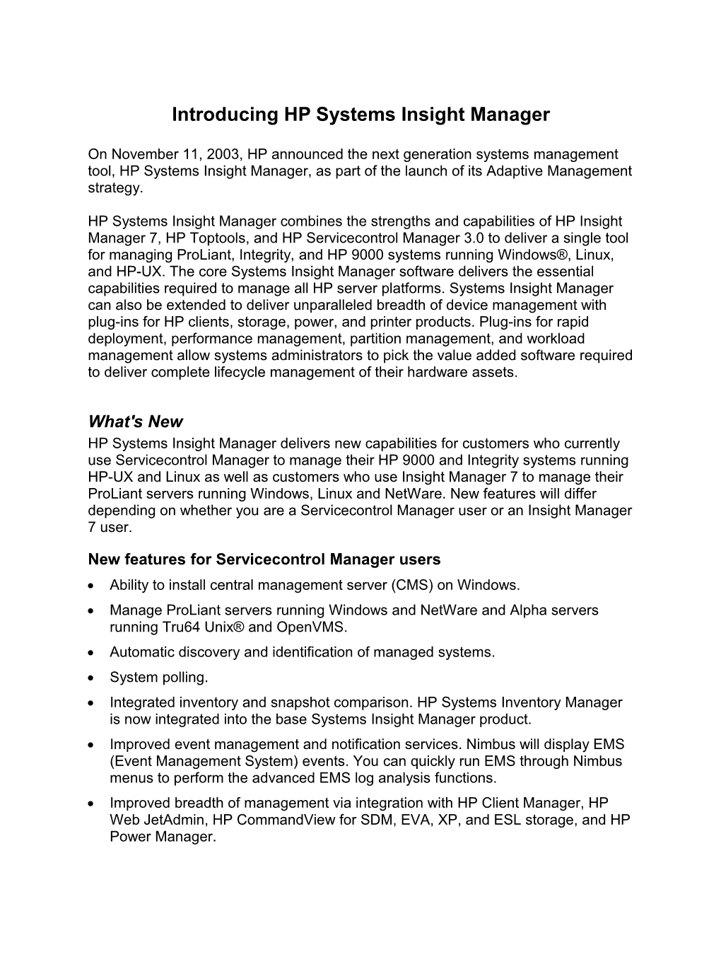 HP Systems Insight Manager