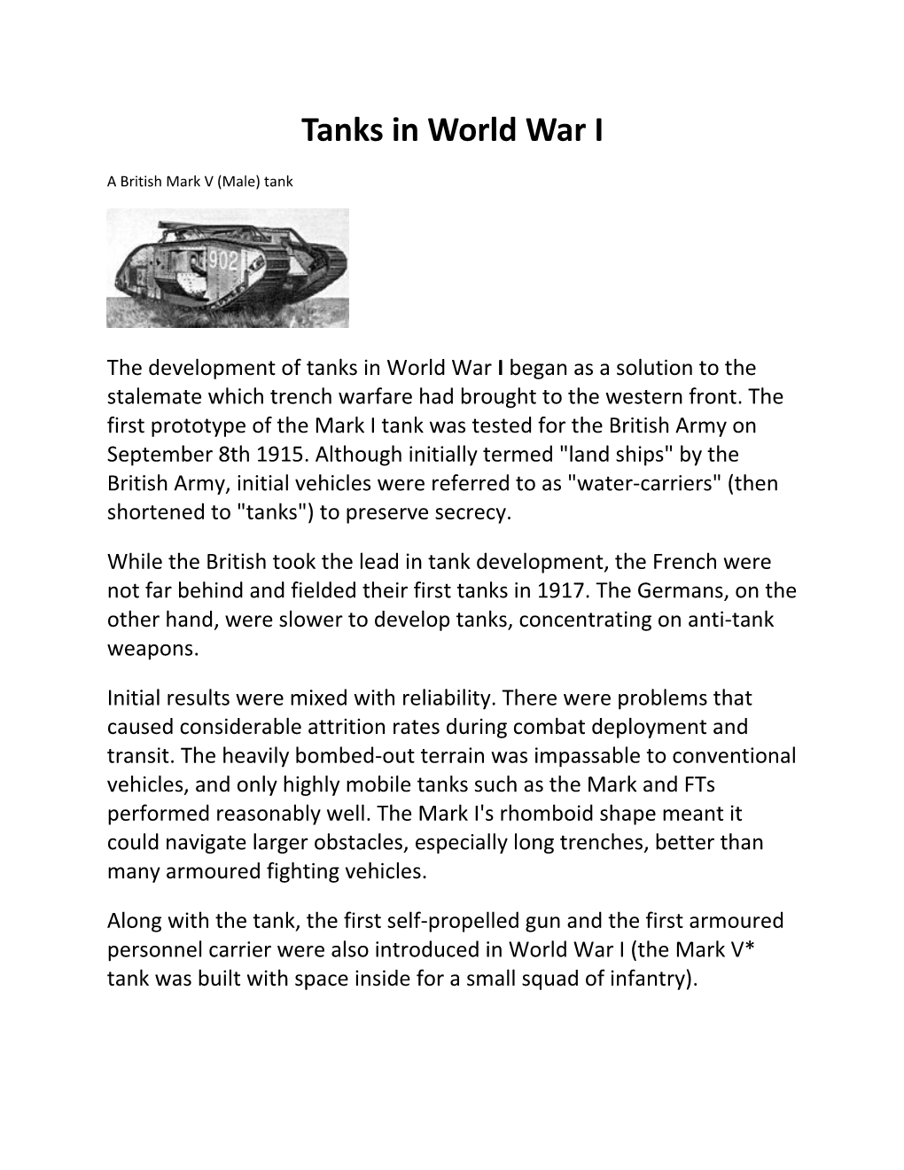 Tanks in World War I