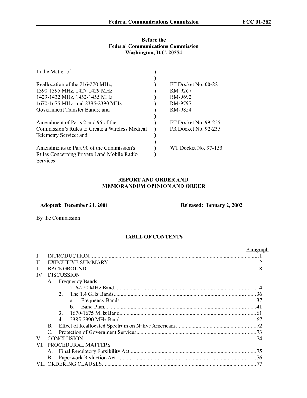 Federal Communications Commission FCC 01-382