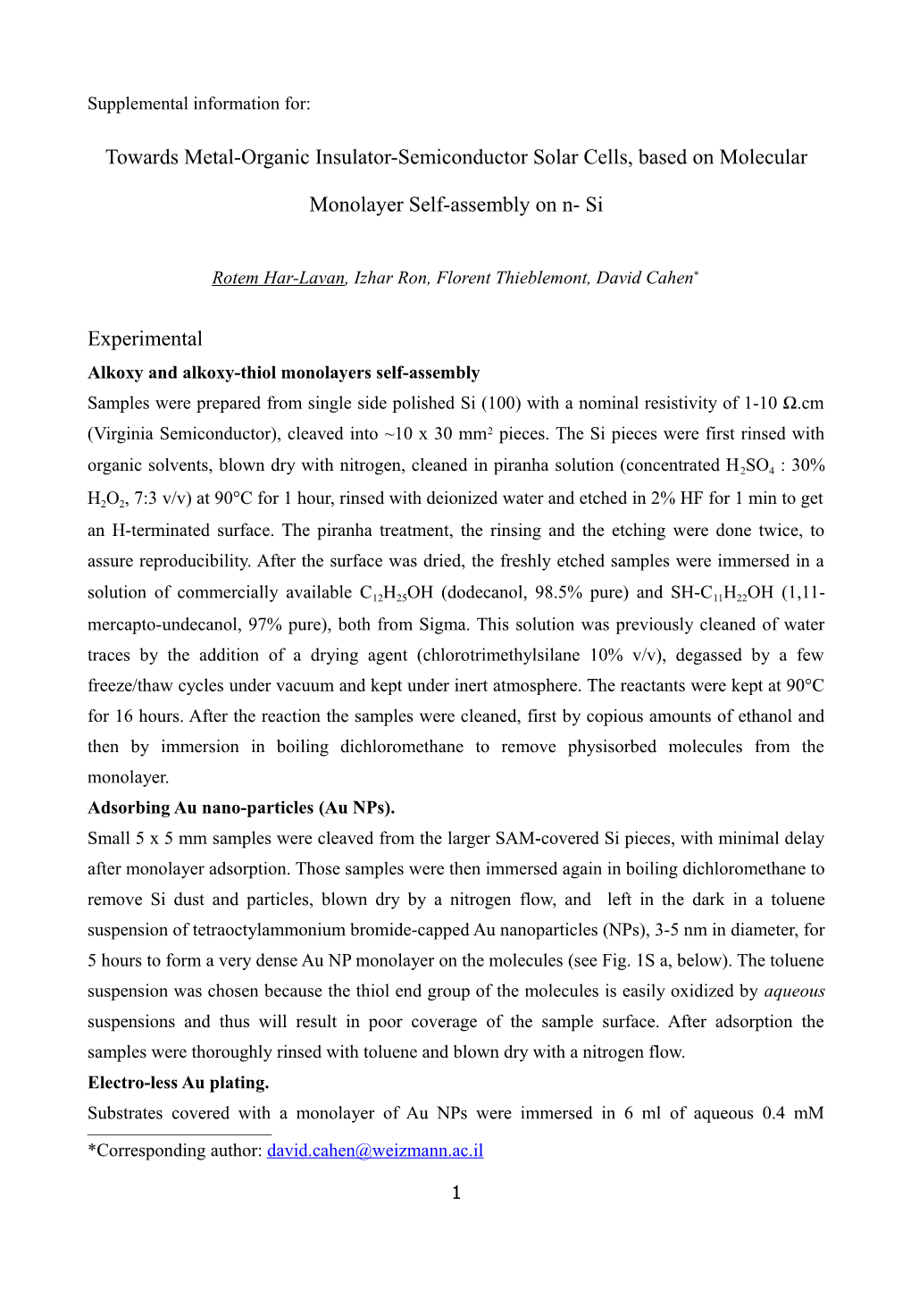 Alkoxy and Alkoxy-Thiol Monolayers Self-Assembly