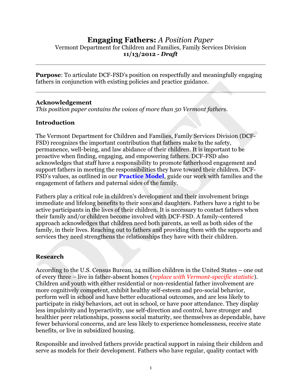 Engaging Fathers: a Position Paper