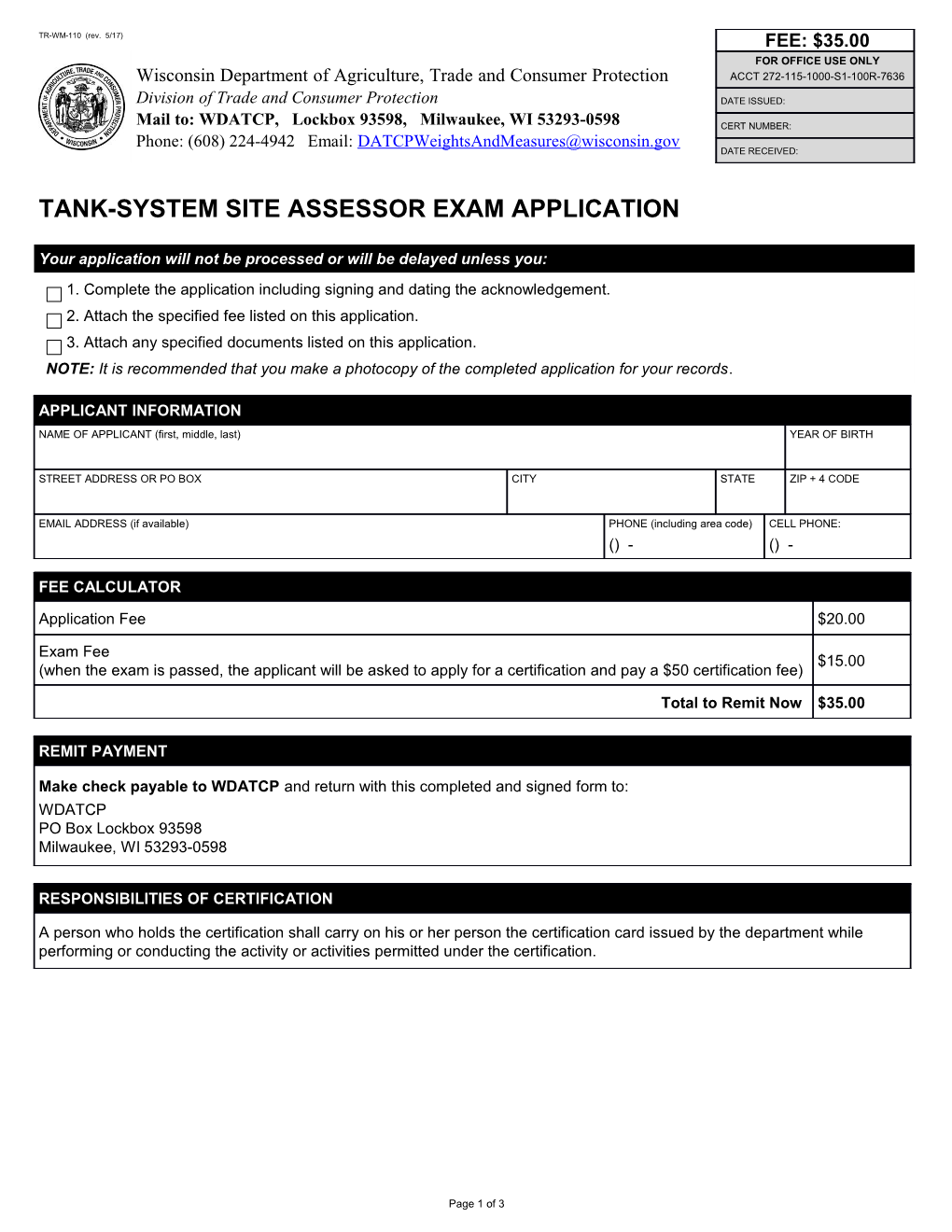 Tank-System Site Assessor Exam Application